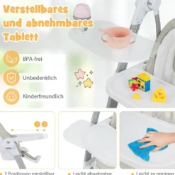 3 in 1 Babyschaukel Klappbarer Hochstuhl mit 8 Höhenstufen Grau