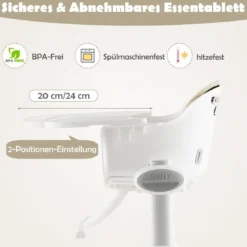 4 in 1 Babystuhl Babyhochstuhl Umwandelbar mit 5-Fach Verstellbarer Höhe Beige