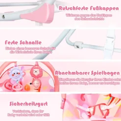 3 in 1 Babywippe & Babyschaukel & Babyliegestuhl Baby Schaukelwippe mit Vibrationsmodi Rosa