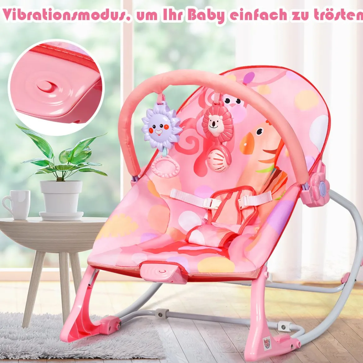 3 in 1 Babywippe & Babyschaukel & Babyliegestuhl Baby Schaukelwippe mit Vibrationsmodi Rosa