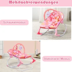 3 in 1 Babywippe & Babyschaukel & Babyliegestuhl Baby Schaukelwippe mit Vibrationsmodi Rosa