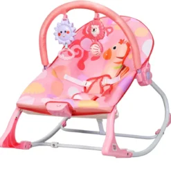 3 in 1 Babywippe & Babyschaukel & Babyliegestuhl Baby Schaukelwippe mit Vibrationsmodi Rosa