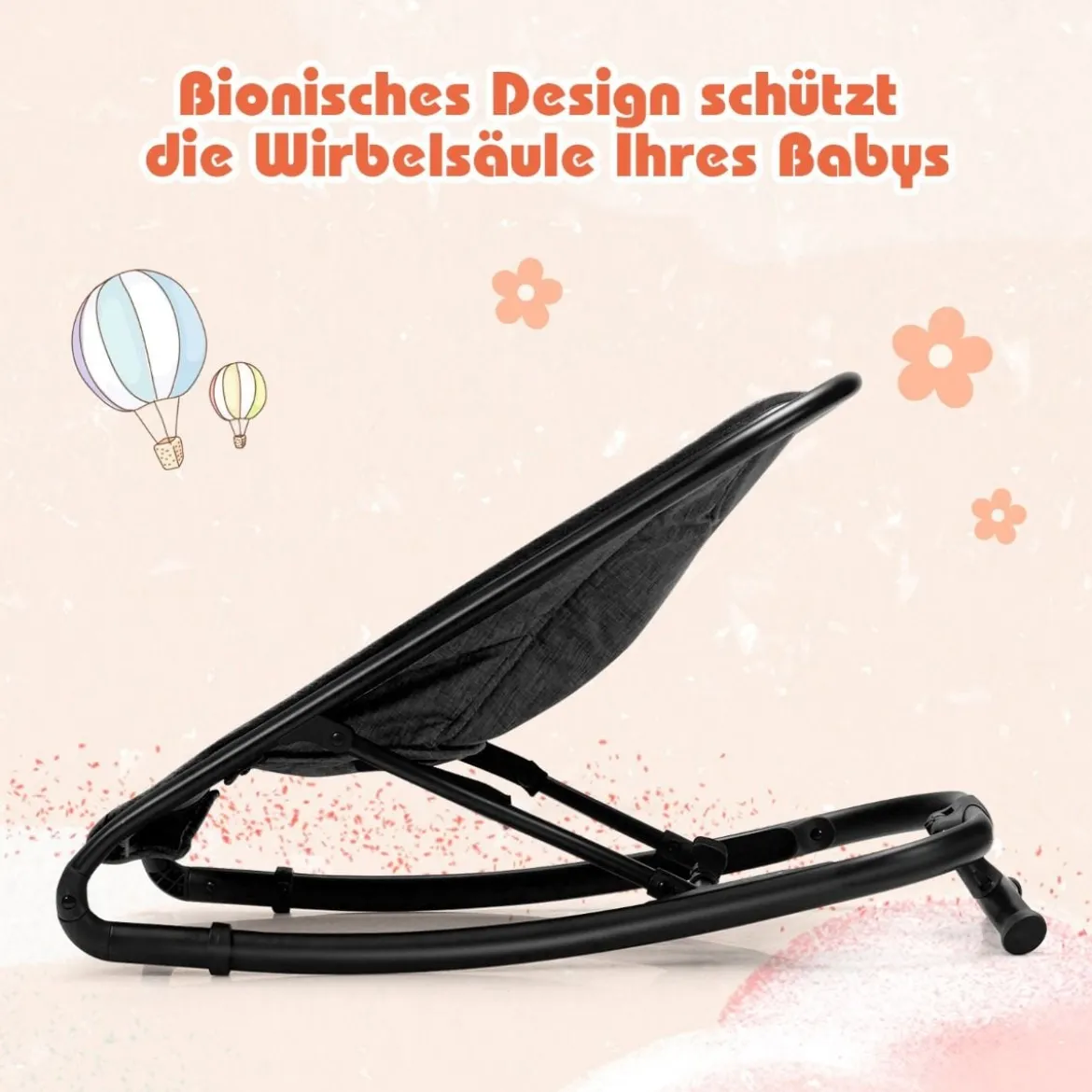2 in 1 Babywippe und Babyschaukel klappbar Babyliegestuhl mit 2 verstellbaren Liegepositionen bis 15 kg Grau