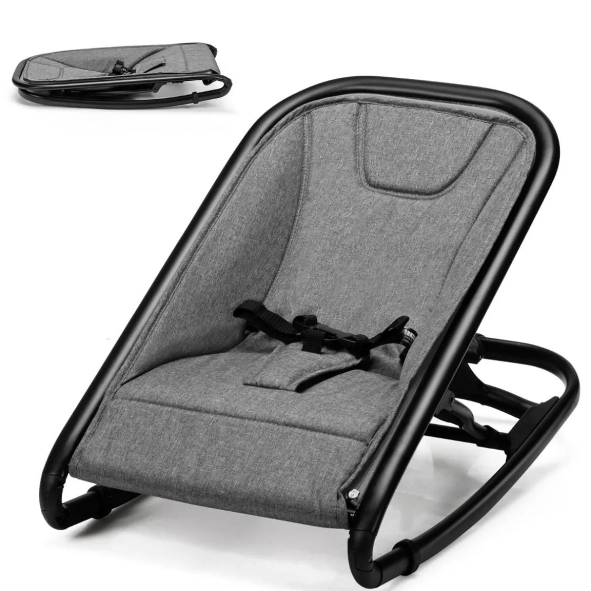 2 in 1 Babywippe und Babyschaukel klappbar Babyliegestuhl mit 2 verstellbaren Liegepositionen bis 15 kg Grau