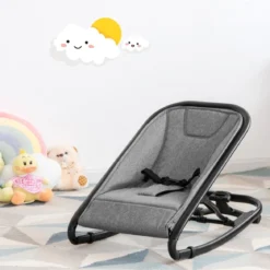 2 in 1 Babywippe und Babyschaukel klappbar Babyliegestuhl mit 2 verstellbaren Liegepositionen bis 15 kg Grau