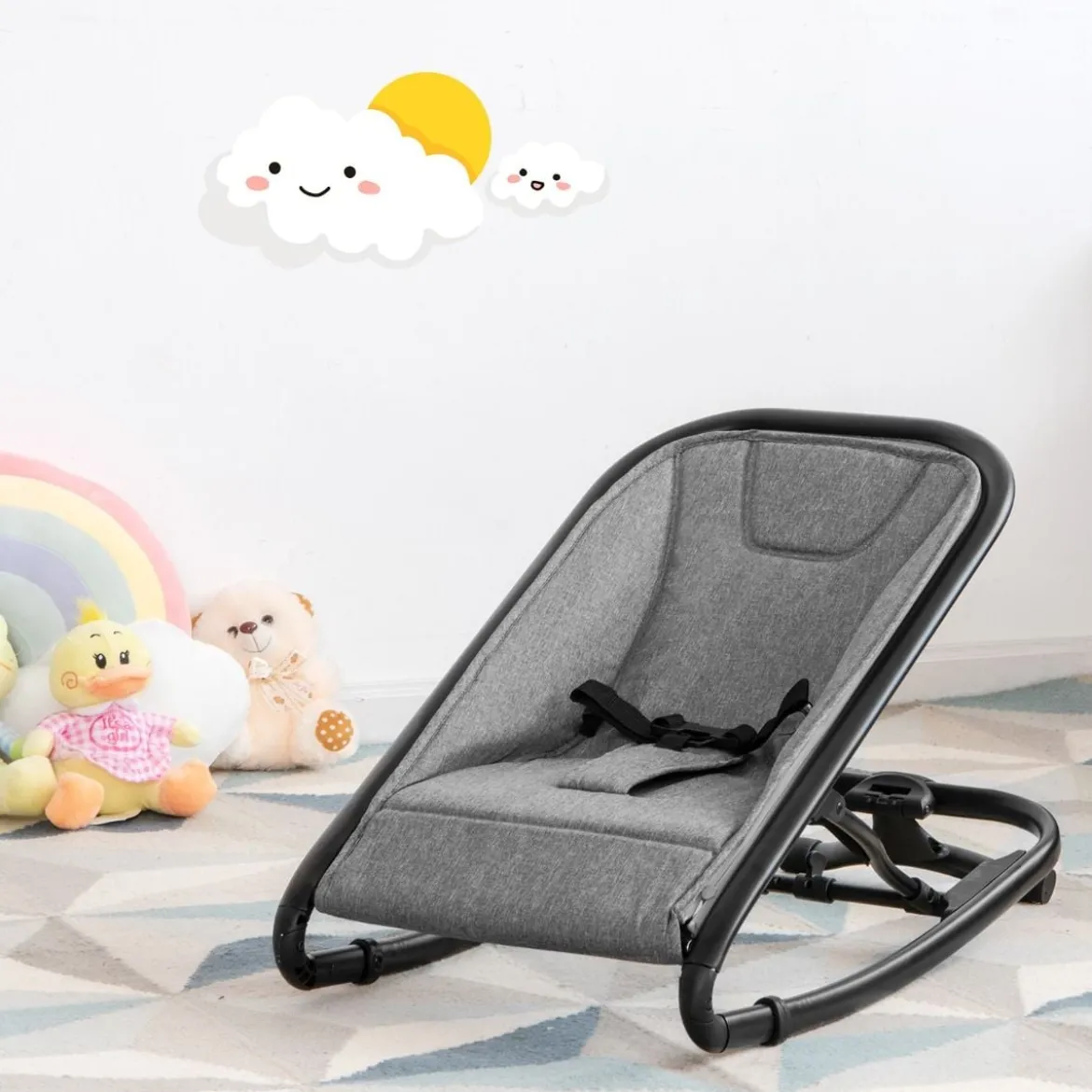 2 in 1 Babywippe und Babyschaukel klappbar Babyliegestuhl mit 2 verstellbaren Liegepositionen bis 15 kg Grau