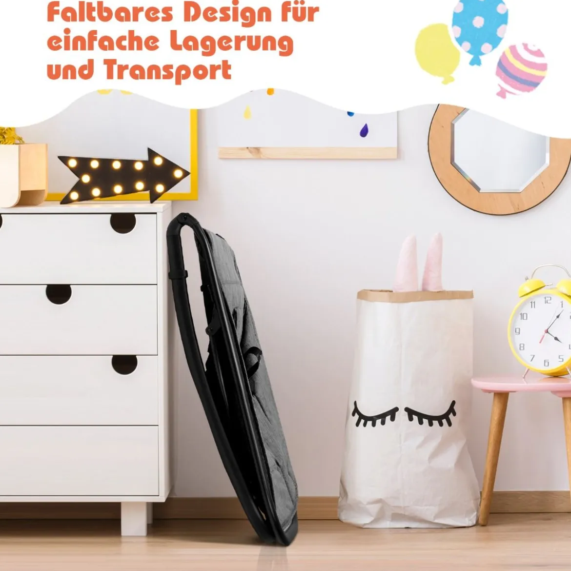 2 in 1 Babywippe und Babyschaukel klappbar Babyliegestuhl mit 2 verstellbaren Liegepositionen bis 15 kg Grau