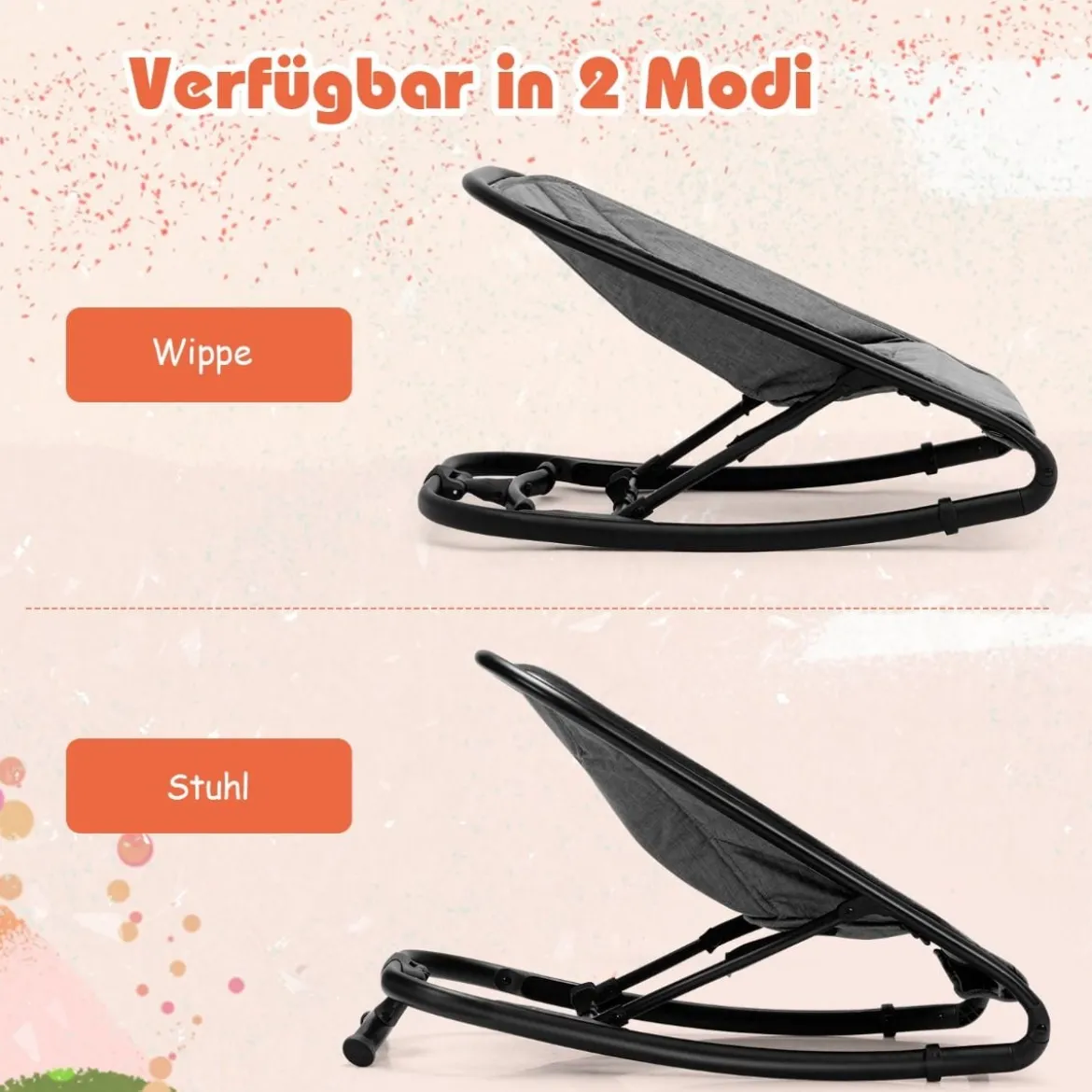2 in 1 Babywippe und Babyschaukel klappbar Babyliegestuhl mit 2 verstellbaren Liegepositionen bis 15 kg Grau