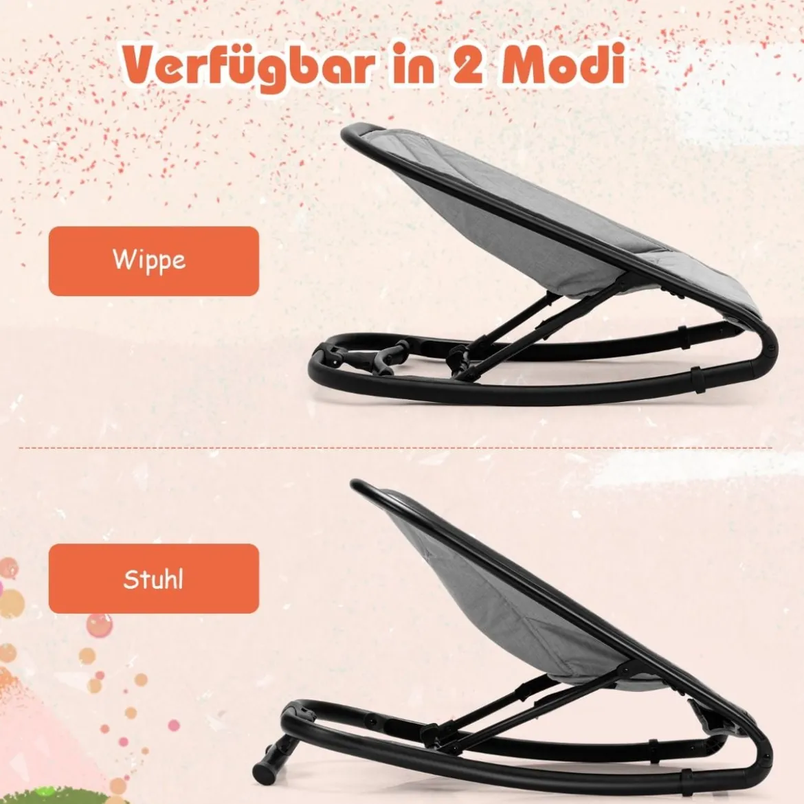 2 in 1 Babywippe und Babyschaukel klappbar Babyliegestuhl mit 2 verstellbaren Liegepositionen bis 15 kg Hellgrau