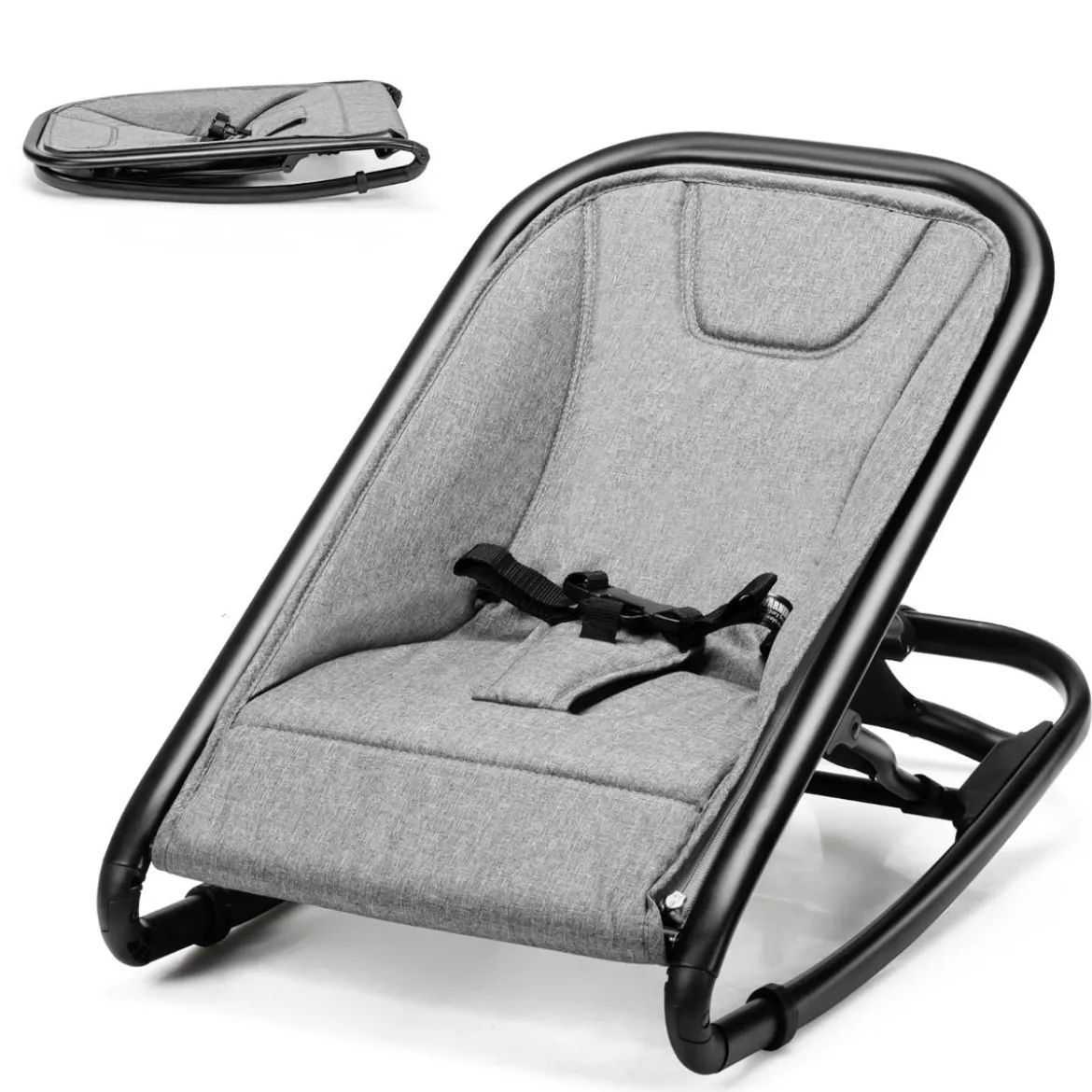 2 in 1 Babywippe und Babyschaukel klappbar Babyliegestuhl mit 2 verstellbaren Liegepositionen bis 15 kg Hellgrau