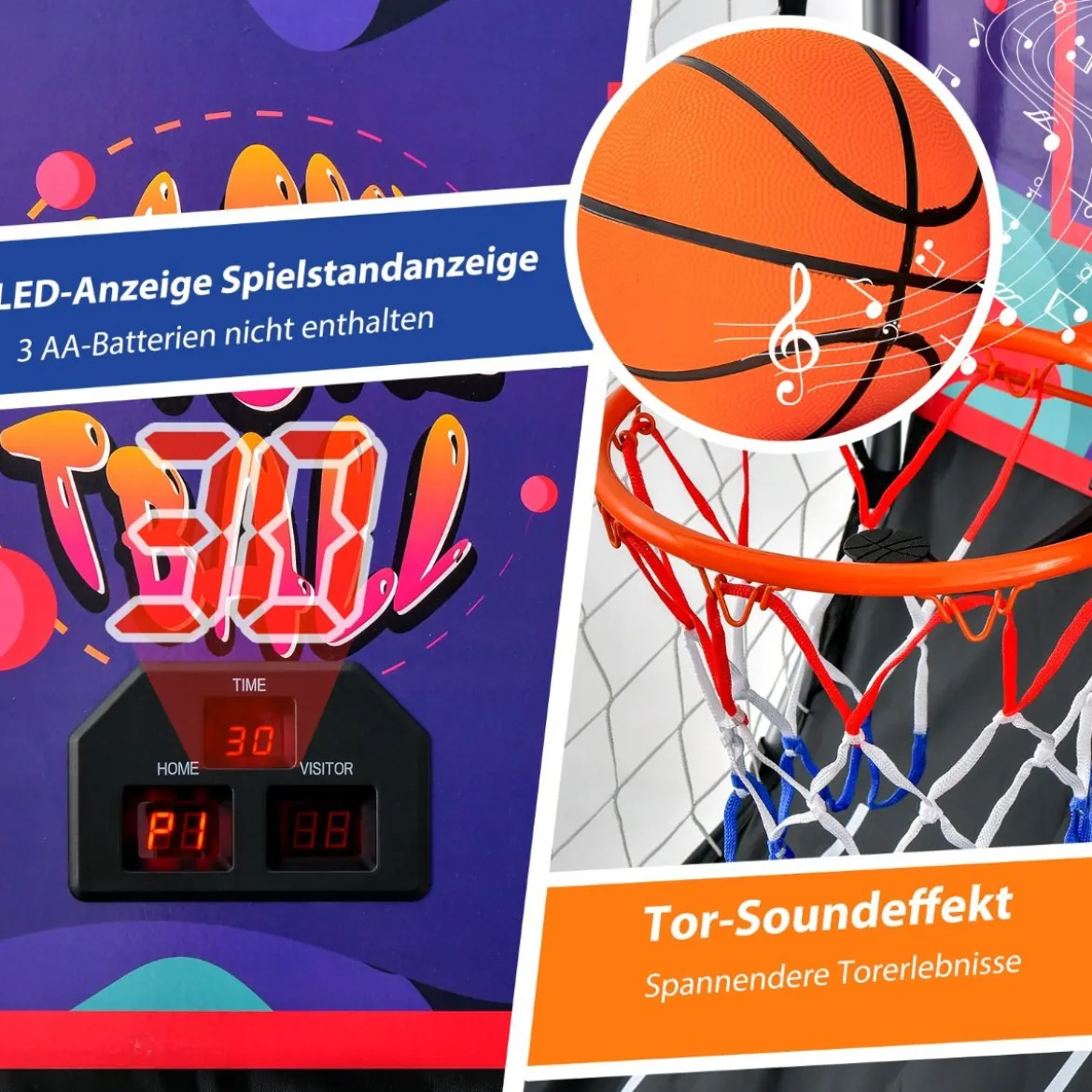 8 in 1 Basketballautomat Klappbarer Elektrischer Baskeltballständer Schießmaschine Lila