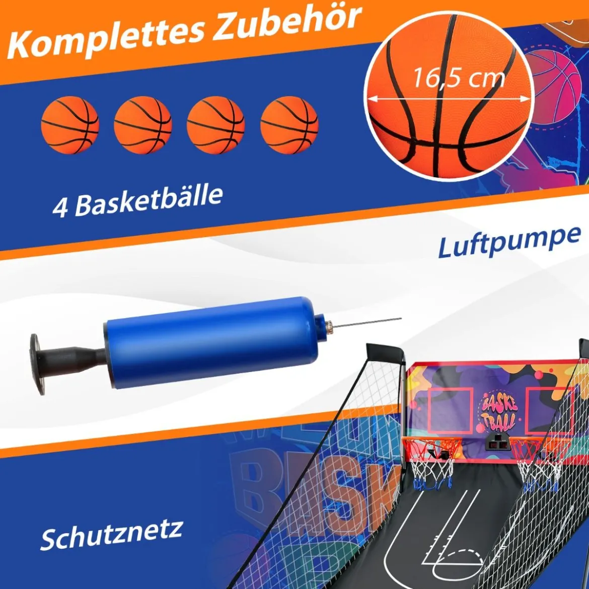 8 in 1 Basketballautomat Klappbarer Elektrischer Baskeltballständer Schießmaschine Lila