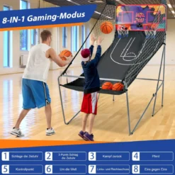 8 in 1 Basketballautomat Klappbarer Elektrischer Baskeltballständer Schießmaschine Lila
