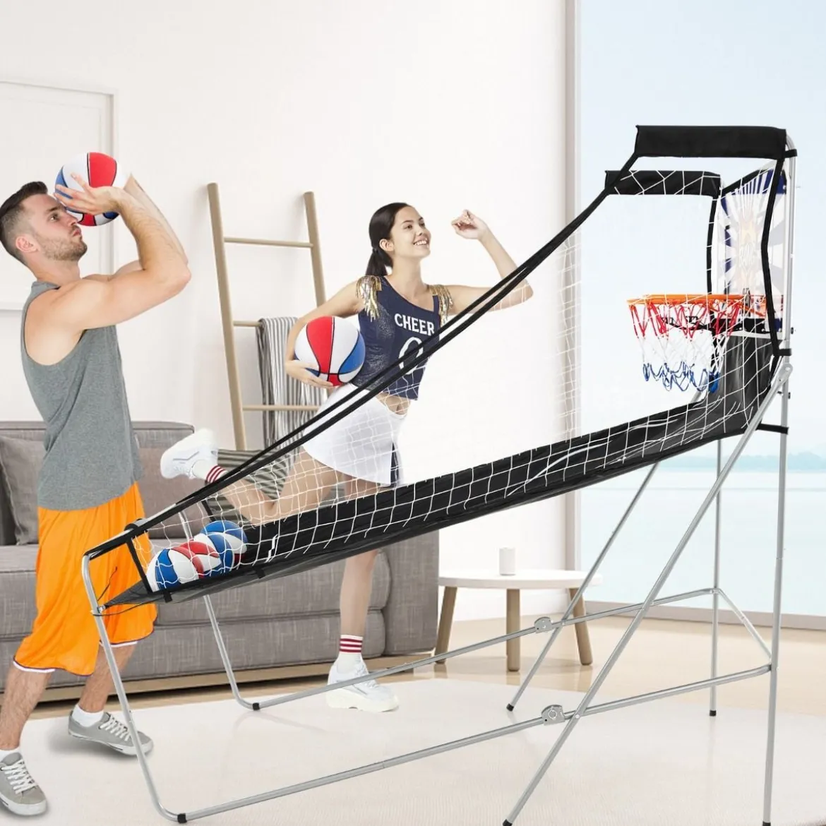 8 in 1 Basketballautomat mit 4 Bällen & Luftpumpe & 8 Spielmodi Arcade Basketballspiele Rot