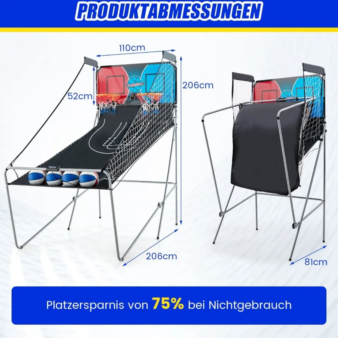 8 in 1 Basketballautomat mit 4 Bällen & Luftpumpe & 8 Spielmodi Arcade Basketballspiele Rot