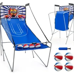 8 in 1 Basketballautomat mit 4 Bällen & Luftpumpe & 8 Spielmodi Arcade Basketballspiele Blau + Weiß