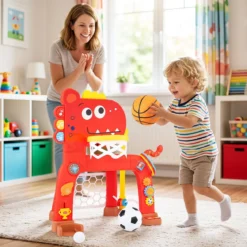4 in 1 Basketballkorb mit Musik & Licht für Kinder ab 12 Monaten 62 - 70 cm Höhenverstellbar Rot