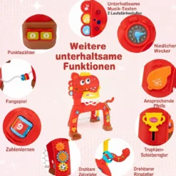 4 in 1 Basketballkorb mit Musik & Licht für Kinder ab 12 Monaten 62 - 70 cm Höhenverstellbar Rot