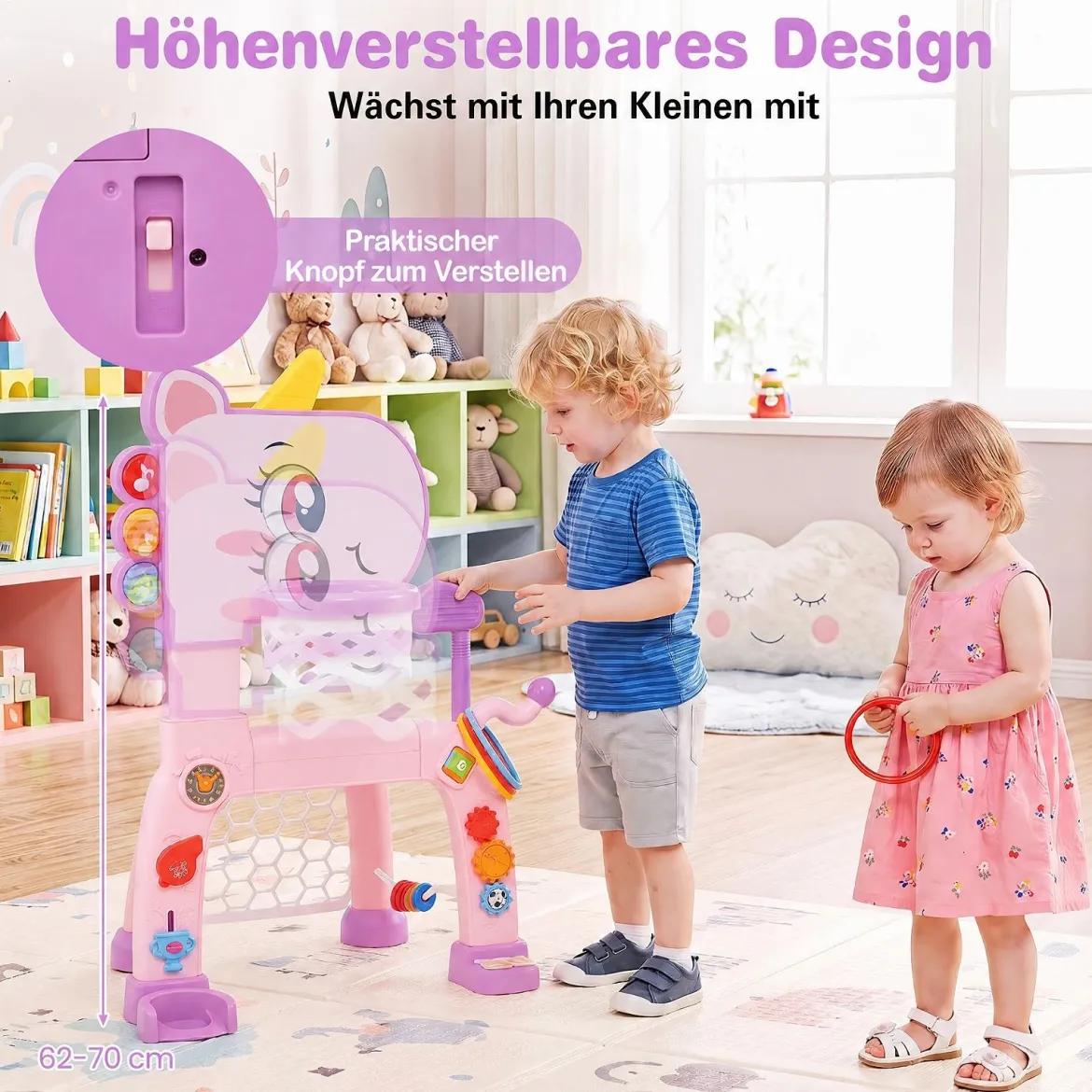 4 in 1 Basketballkorb mit Musik & Licht für Kinder ab 12 Monaten 62 - 70 cm Höhenverstellbar Rosa