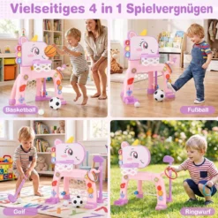 4 in 1 Basketballkorb mit Musik & Licht für Kinder ab 12 Monaten 62 - 70 cm Höhenverstellbar Rosa