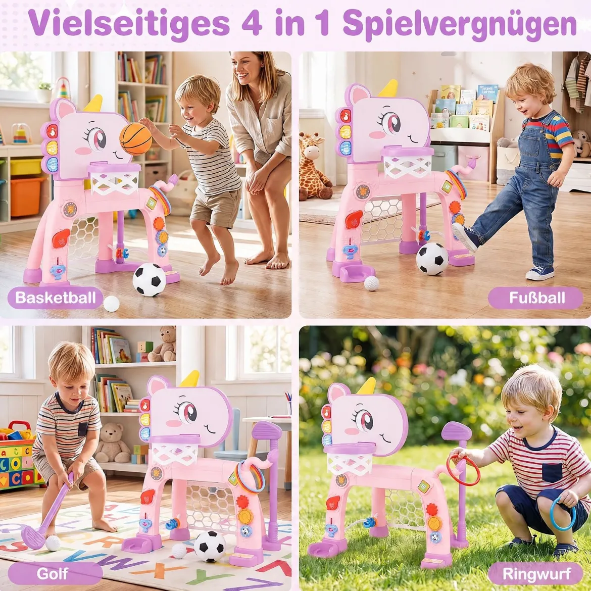4 in 1 Basketballkorb mit Musik & Licht für Kinder ab 12 Monaten 62 - 70 cm Höhenverstellbar Rosa