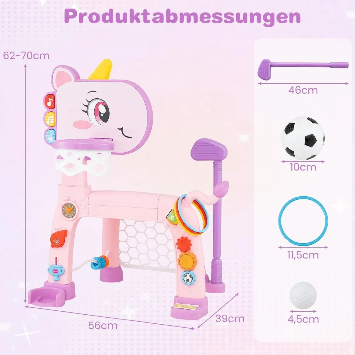 4 in 1 Basketballkorb mit Musik & Licht für Kinder ab 12 Monaten 62 - 70 cm Höhenverstellbar Rosa