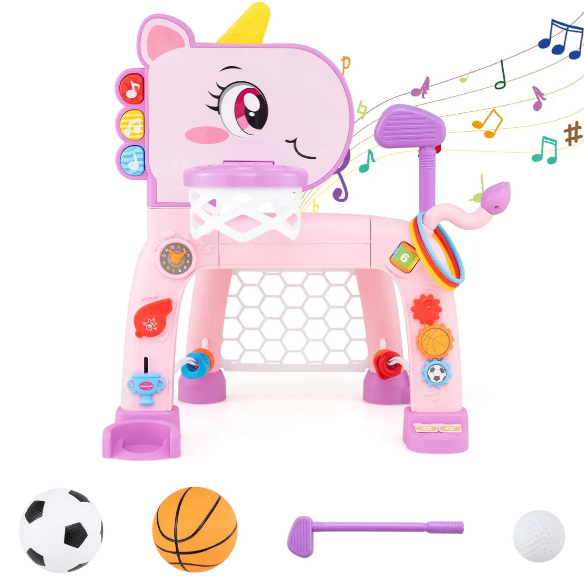4 in 1 Basketballkorb mit Musik & Licht für Kinder ab 12 Monaten 62 - 70 cm Höhenverstellbar Rosa
