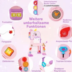 4 in 1 Basketballkorb mit Musik & Licht für Kinder ab 12 Monaten 62 - 70 cm Höhenverstellbar Rosa