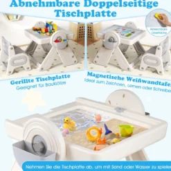 6 in 1 Bauklotztisch & Staffelei Set mit Wendbarer Tischplatte Kunststaffelei Spieltisch Grau