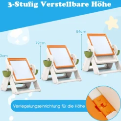 6 in 1 Bauklotztisch & Staffelei Set mit Wendbarer Tischplatte Kunststaffelei Spieltisch Orange