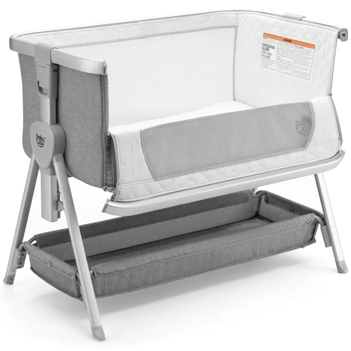 3 in 1 Beistellbett & Babywiege Babybett mit 7-fach verstellbarer Höhe Hellgrau