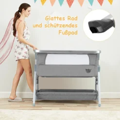 3 in 1 Beistellbett & Babywiege Babybett mit 7-fach verstellbarer Höhe Hellgrau