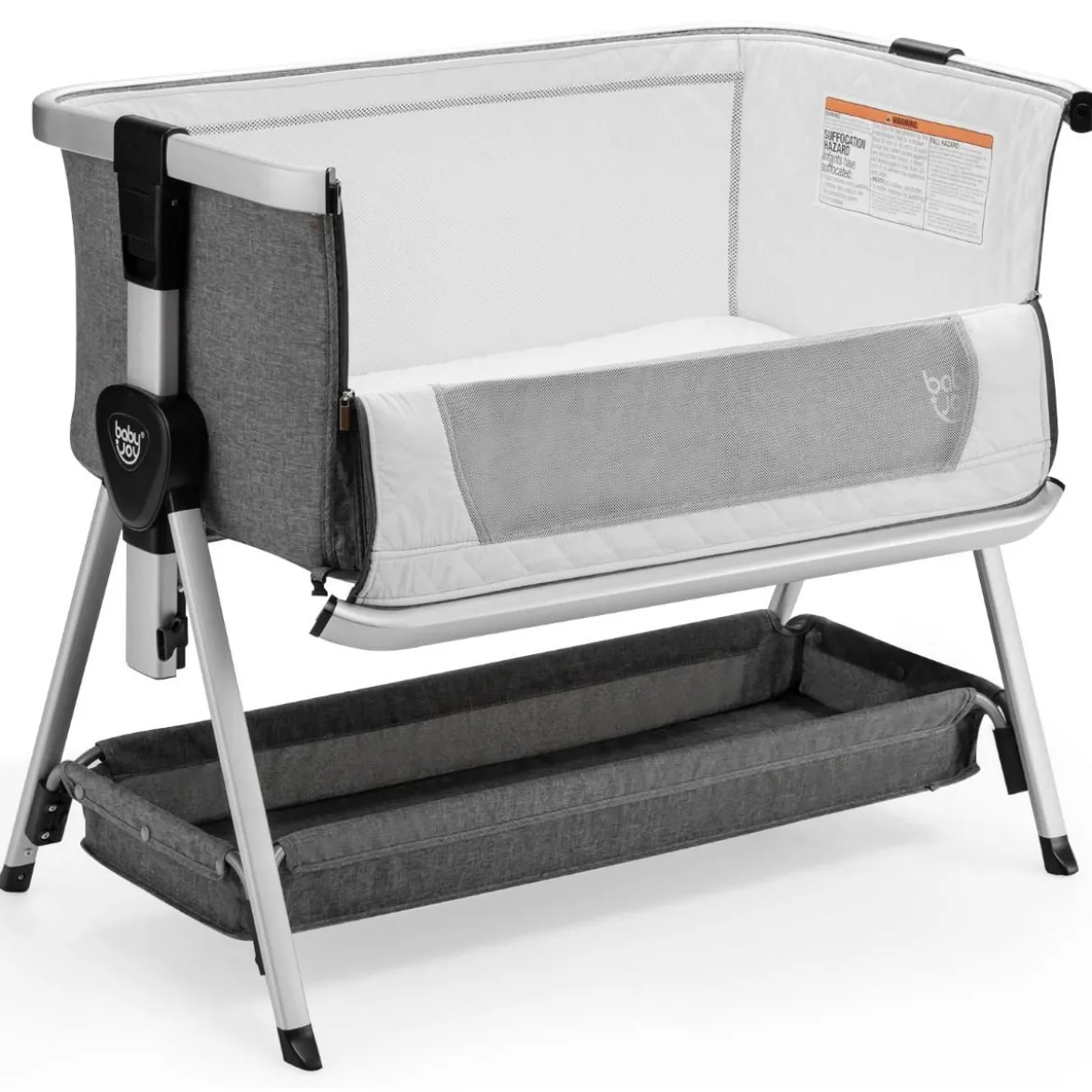 3 in 1 Beistellbett & Babywiege Babybett mit 7-fach verstellbarer Höhe Dunkelgrau