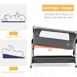 3 in 1 Beistellbett & Babywiege Babybett mit 7-fach verstellbarer Höhe Dunkelgrau