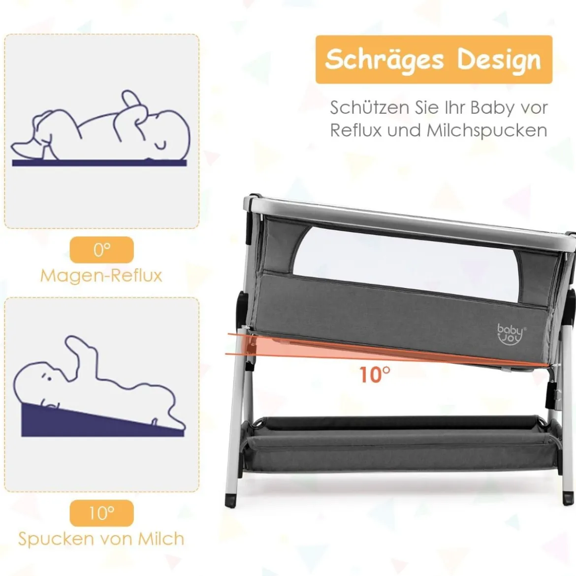 3 in 1 Beistellbett & Babywiege Babybett mit 7-fach verstellbarer Höhe Dunkelgrau