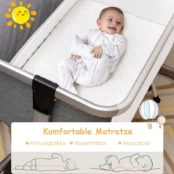 3 in 1 Beistellbett & Babywiege Babybett mit 7-fach verstellbarer Höhe Dunkelgrau