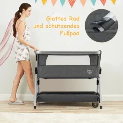 3 in 1 Beistellbett & Babywiege Babybett mit 7-fach verstellbarer Höhe Dunkelgrau