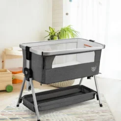 3 in 1 Beistellbett & Babywiege Babybett mit 7-fach verstellbarer Höhe Dunkelgrau