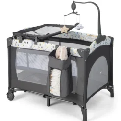 3 IN 1 Beistellbett Klappbar Reisebett mit Matratze Hängespielzeug Beige