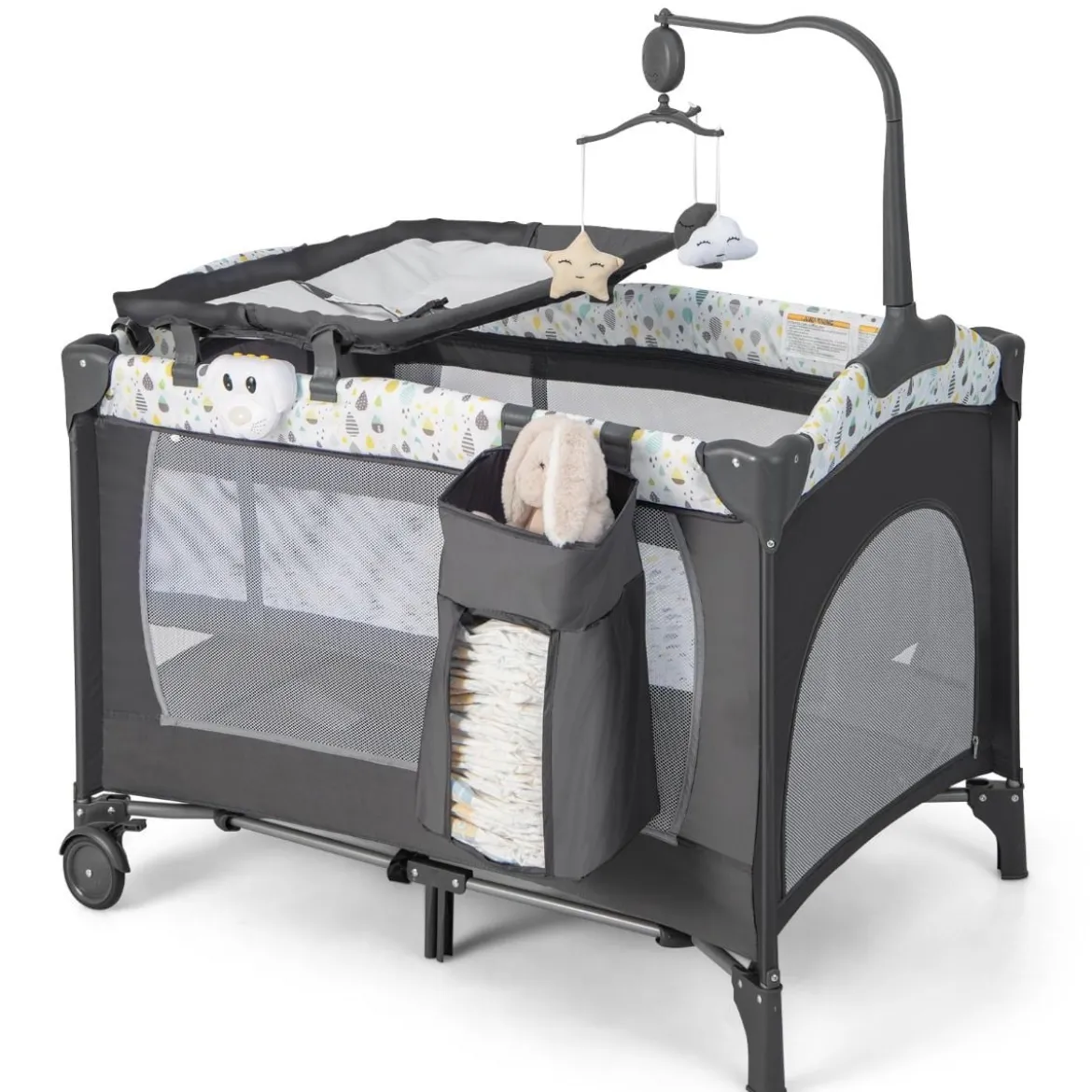 3 IN 1 Beistellbett Klappbar Reisebett mit Matratze Hängespielzeug Beige