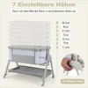 2 in 1 Beistellbett & Stubenwagen mit 7 Verstellbaren Höhen & Matratze & Tragetasche & Gurte