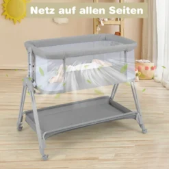 2 in 1 Beistellbett & Stubenwagen mit 7 Verstellbaren Höhen & Matratze & Tragetasche & Gurte
