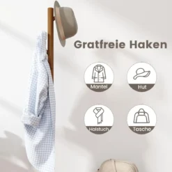 3 in 1 Beistelltisch aus Massivholz Garderobenständer mit Schuhbank 76 x 43 x 168 cm