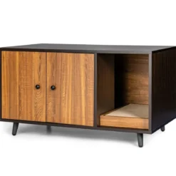 2 in 1 Beistelltisch & Katzenschrank mit Kratzbrett Katzentoilette 90 x 50 x 50 cm