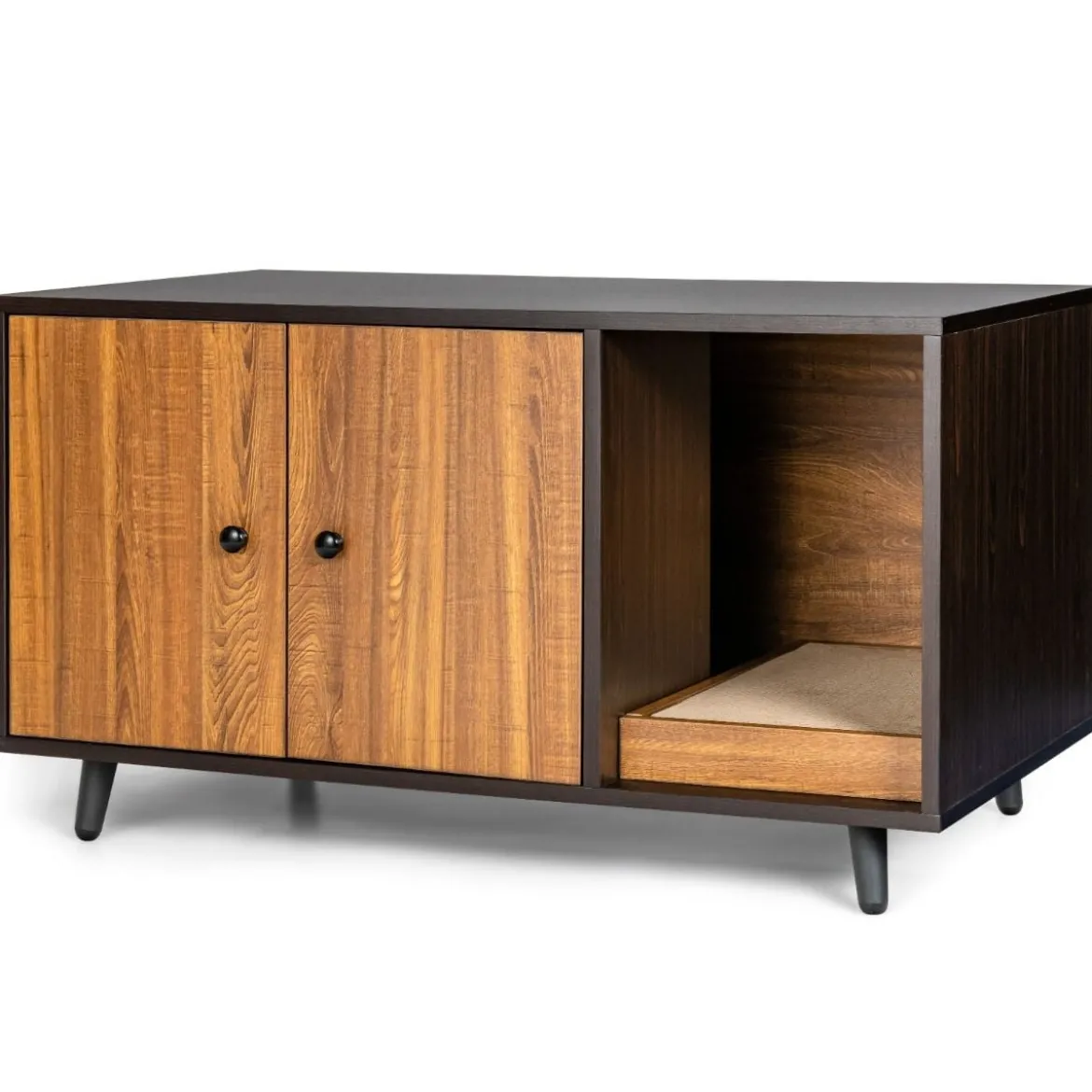 2 in 1 Beistelltisch & Katzenschrank mit Kratzbrett Katzentoilette 90 x 50 x 50 cm
