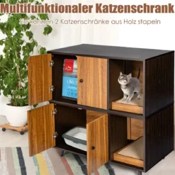 2 in 1 Beistelltisch & Katzenschrank mit Kratzbrett Katzentoilette 90 x 50 x 50 cm