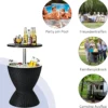 3 in 1 Beistelltisch 30L Kühlbox Hocker Gartentisch höhenverstellbar Eiskühler Schwarz