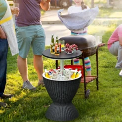 3 in 1 Beistelltisch 30L Kühlbox Hocker Gartentisch höhenverstellbar Eiskühler Schwarz