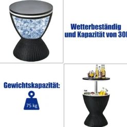 3 in 1 Beistelltisch 30L Kühlbox Hocker Gartentisch höhenverstellbar Eiskühler Schwarz
