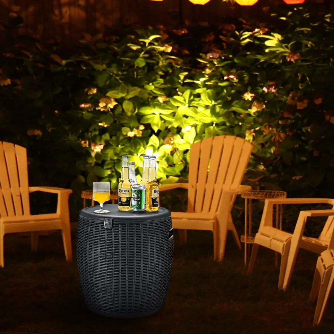 3 in 1 Beistelltisch 45L Kühlbox Hocker Getränkekühler Gartentisch 150KG belastbar Eiskühler Schwarz